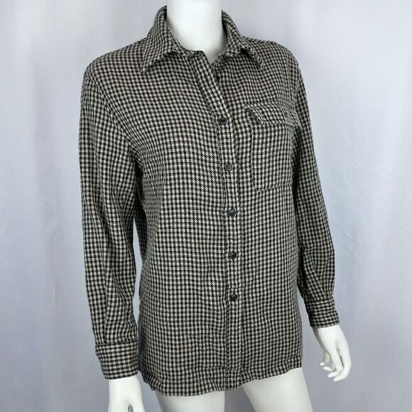 Vintage Evan-Picone Small Acrylic Wool Blend Houndstooth Button Up Collar Shirt - Picture 1 of 7